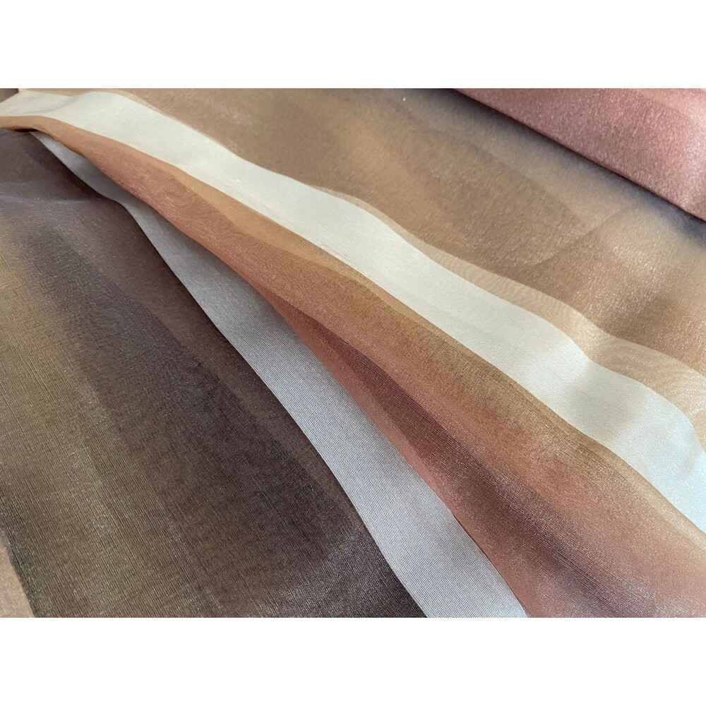 Voile Sheer Curtain Panels Triple French Pinch Pleat Gold Caramel Khaki Stripes